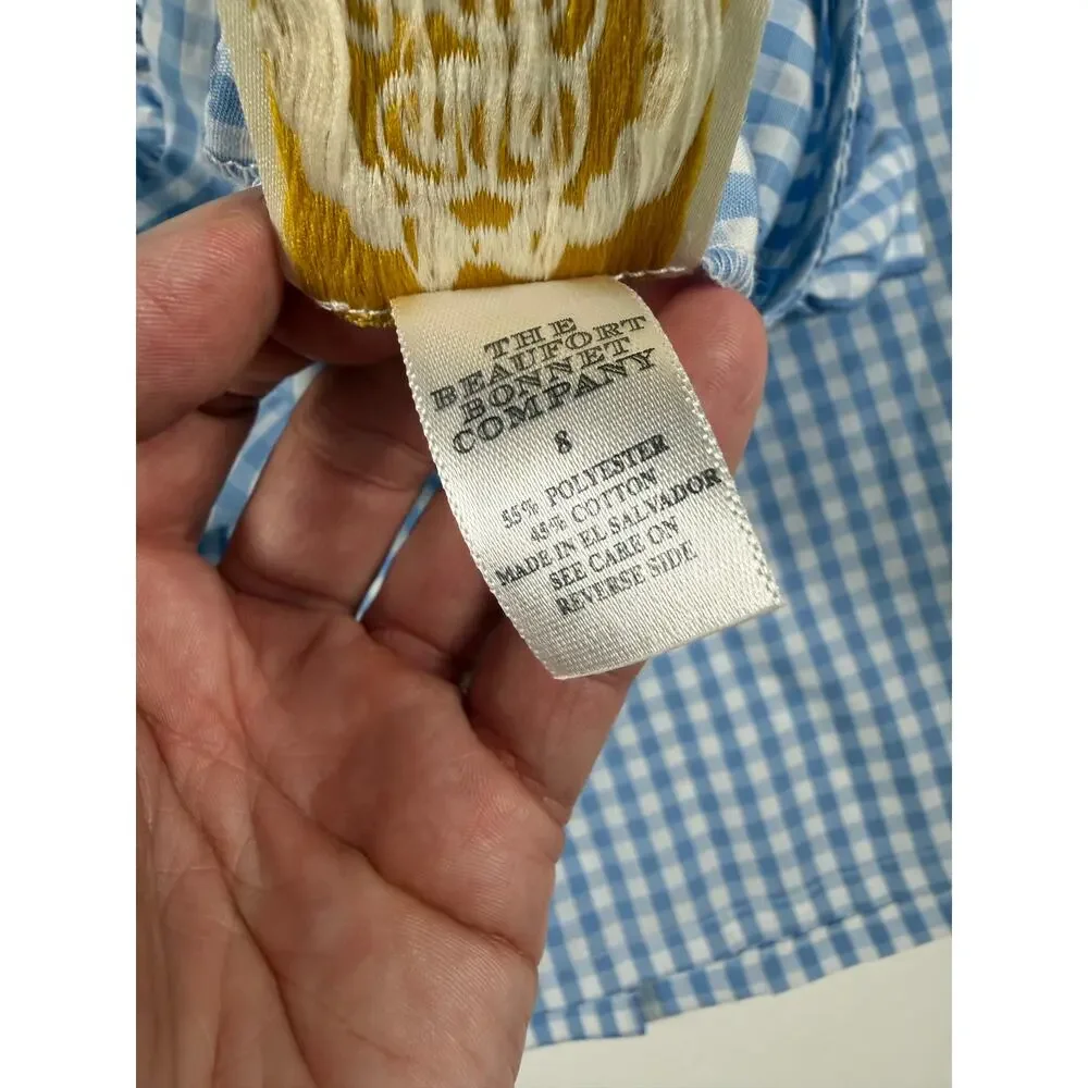 The Beaufort Bonnet Company Blue Gingham Bow Blouse Size 8